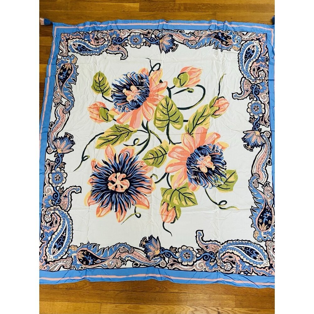 Passion Flower Scarf Beach Wrap Sarong Cover Beach Wrap Tassel Ends